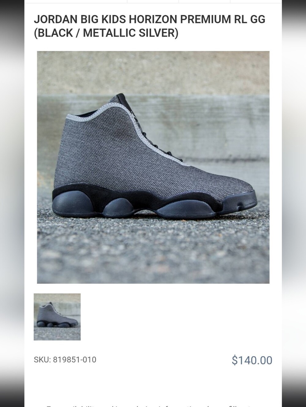 Jordan Kids' Horizon Sneaker - Black & Metallic Silver